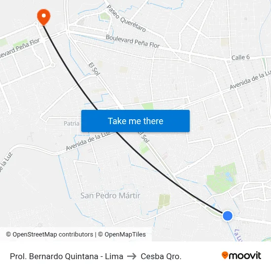 Prol. Bernardo Quintana - Lima to Cesba Qro. map