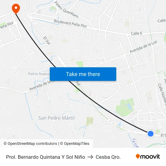 Prol. Bernardo Quintana Y Sol Niño to Cesba Qro. map