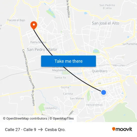 Calle 27 - Calle 9 to Cesba Qro. map