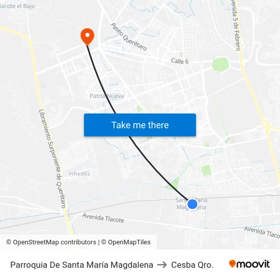 Parroquia De Santa María Magdalena to Cesba Qro. map