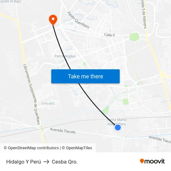 Hidalgo Y Perú to Cesba Qro. map
