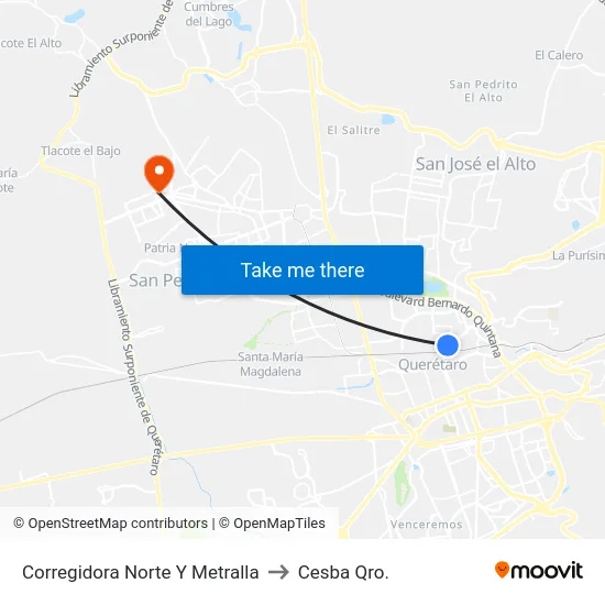 Corregidora Norte Y Metralla to Cesba Qro. map