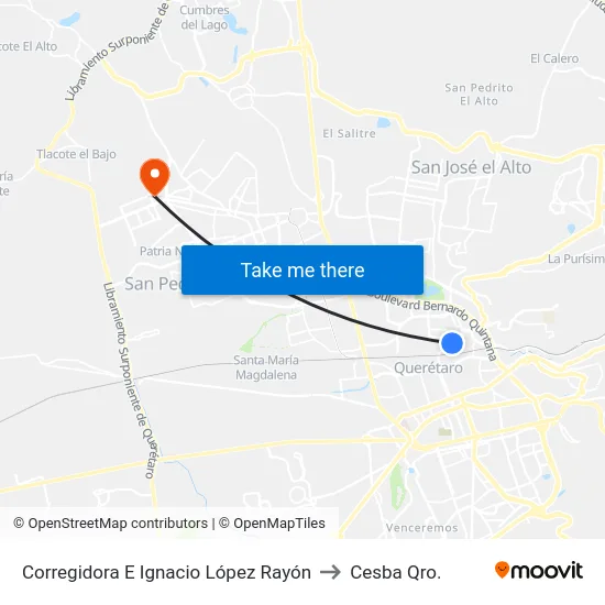 Corregidora E Ignacio López Rayón to Cesba Qro. map