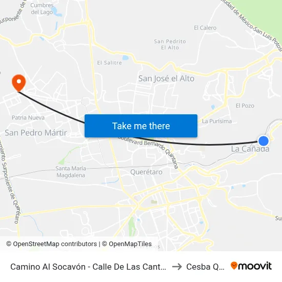 Camino Al Socavón - Calle De Las Canteras to Cesba Qro. map