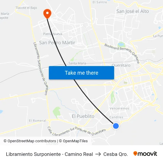 Libramiento Surponiente - Camino Real to Cesba Qro. map
