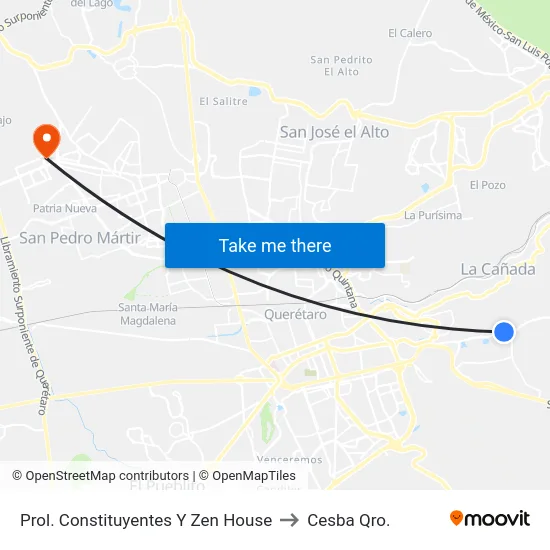 Prol. Constituyentes Y Zen House to Cesba Qro. map