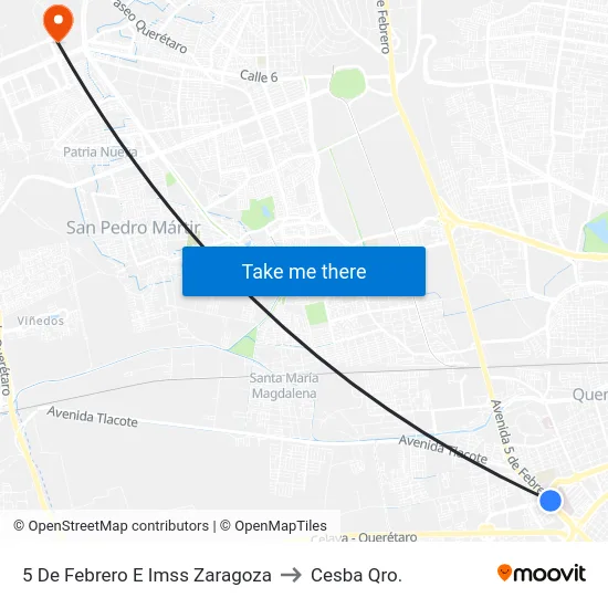 5 De Febrero E Imss Zaragoza to Cesba Qro. map