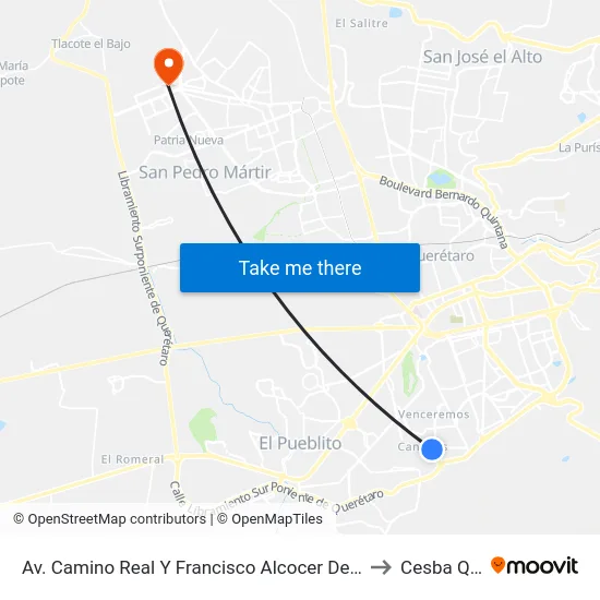 Av. Camino Real Y Francisco Alcocer Del Pozo to Cesba Qro. map