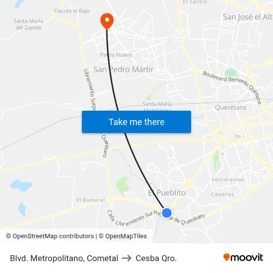 Blvd. Metropolitano, Cometal to Cesba Qro. map