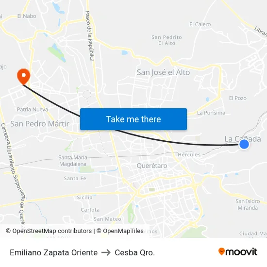 Emiliano Zapata Oriente to Cesba Qro. map