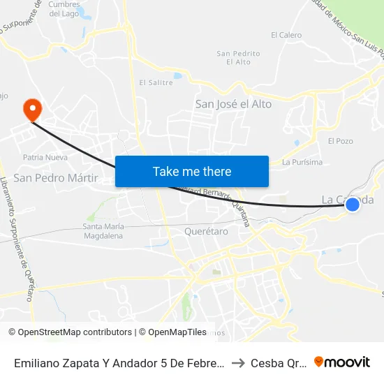 Emiliano Zapata Y Andador 5 De Febrero to Cesba Qro. map