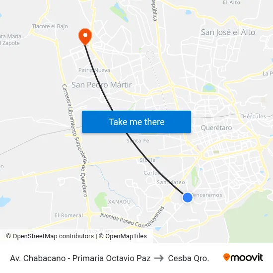 Av. Chabacano - Primaria Octavio Paz to Cesba Qro. map