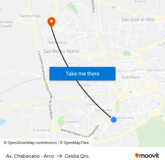Av. Chabacano - Arco to Cesba Qro. map