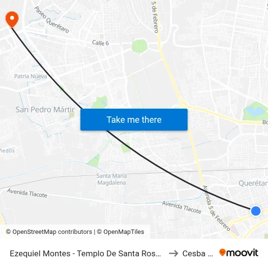 Ezequiel Montes - Templo De Santa Rosa De Viterbo to Cesba Qro. map