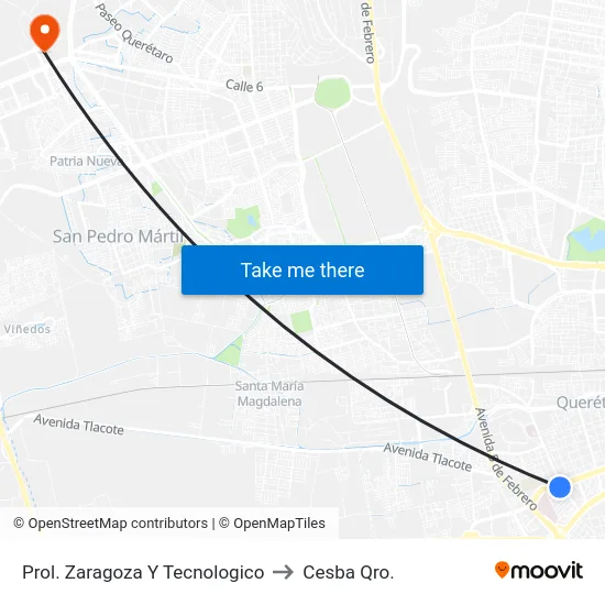 Ignacio Zaragoza - Tecnologico to Cesba Qro. map