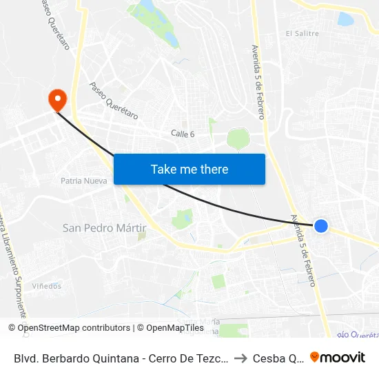 Blvd. Berbardo Quintana - Cerro De Tezcalitzin to Cesba Qro. map