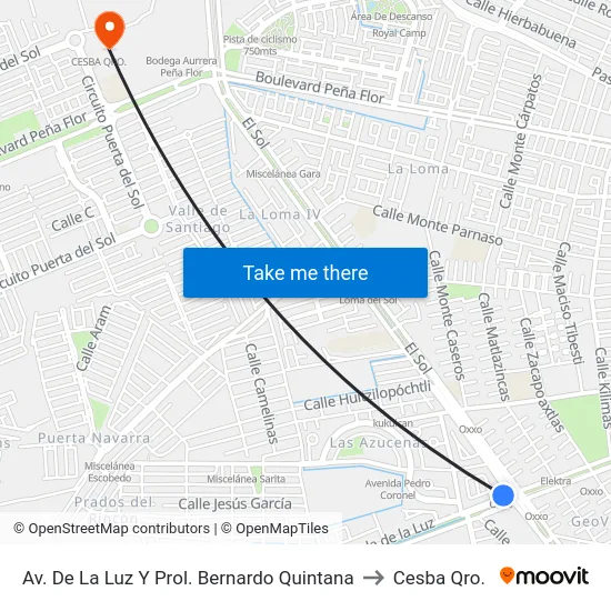 Av. De La Luz Y Prol. Bernardo Quintana to Cesba Qro. map