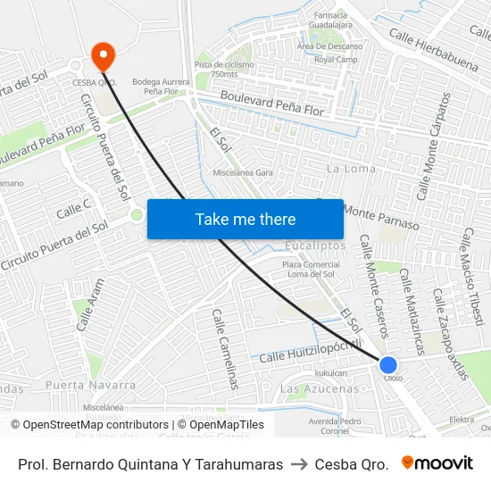 Prol. Bernardo Quintana Y Tarahumaras to Cesba Qro. map