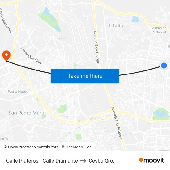 Calle Plateros - Calle Diamante to Cesba Qro. map