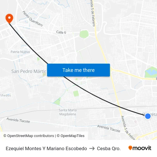 Ezequiel Montes - Mariano Escobedo to Cesba Qro. map