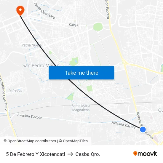 5 De Febrero Y Xicotencatl to Cesba Qro. map