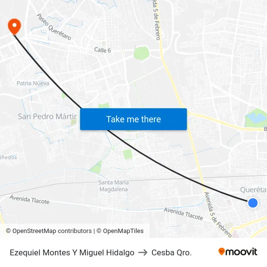 Av. Universidad - Hidalgo to Cesba Qro. map