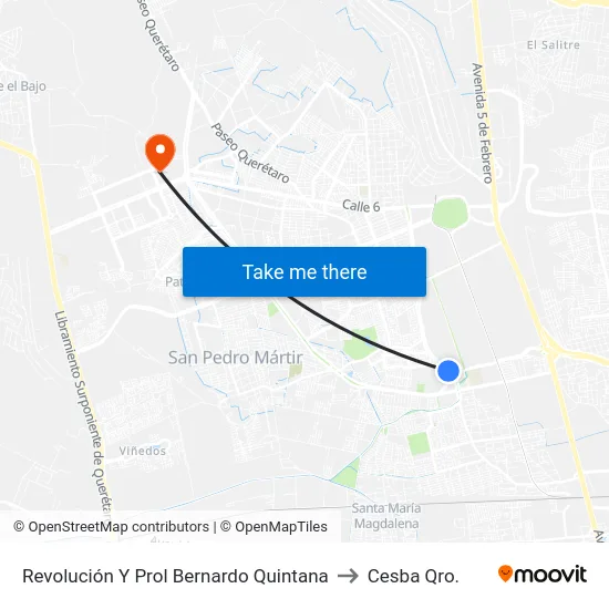 Revolución Y Prol Bernardo Quintana to Cesba Qro. map