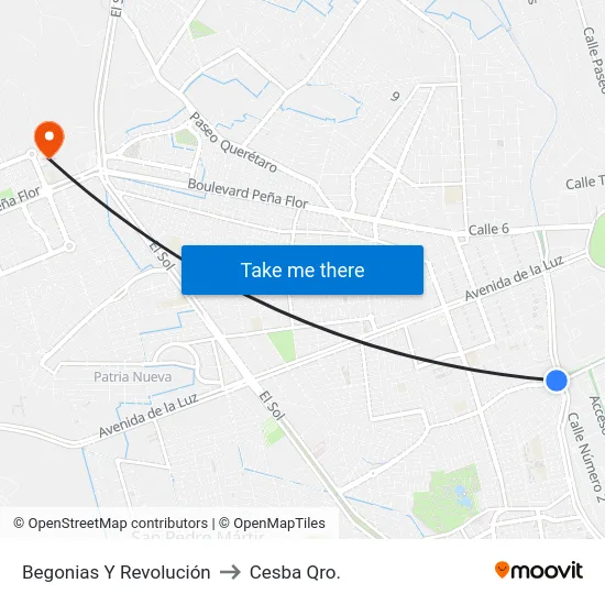 Begonias Y Revolución to Cesba Qro. map