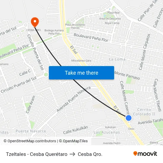 Tzeltales - Cesba Querétaro to Cesba Qro. map