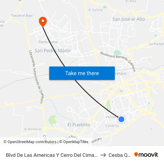 Blvd. De Las Américas - Río Lerma to Cesba Qro. map
