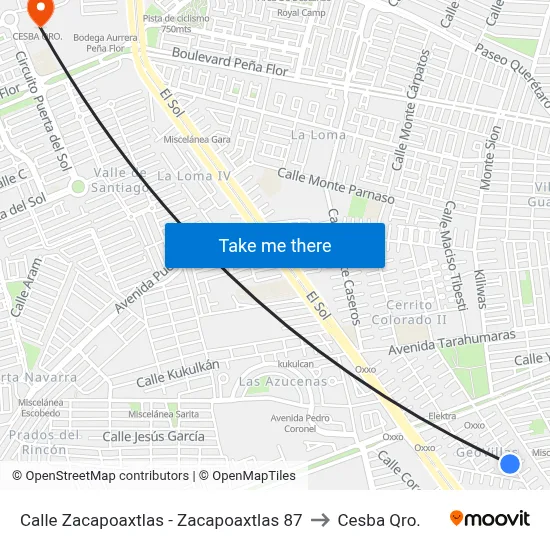 Calle Zacapoaxtlas - Zacapoaxtlas 87 to Cesba Qro. map