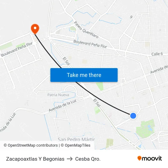 Zacapoaxtlas Y Begonias to Cesba Qro. map