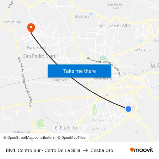 Blvd. Centro Sur - Cerro De La Silla to Cesba Qro. map