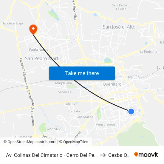 Av. Colinas Del Cimatario - Cerro Del Peñón to Cesba Qro. map
