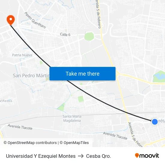 Av. Universidad - San Andrés to Cesba Qro. map