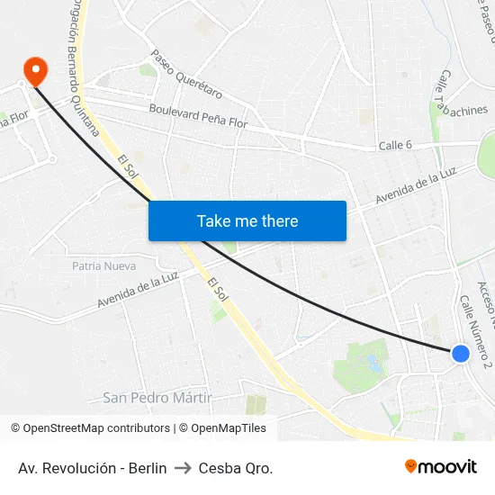 Av. Revolución - Berlin to Cesba Qro. map