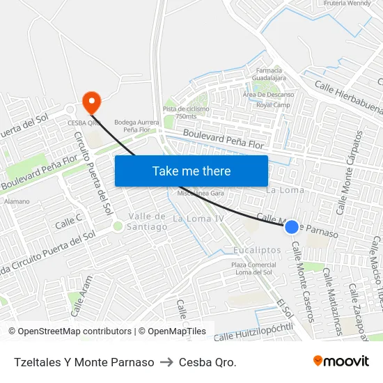 Tzeltales Y Monte Parnaso to Cesba Qro. map