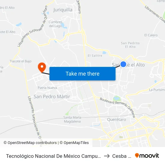 Tecnológico Nacional De México Campus Querétaro to Cesba Qro. map