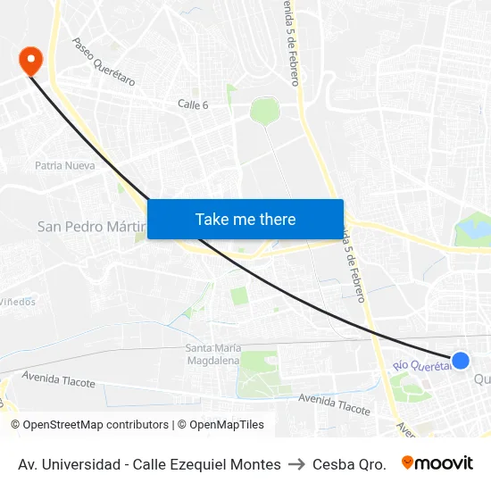 Av. Universidad - Calle Ezequiel Montes to Cesba Qro. map