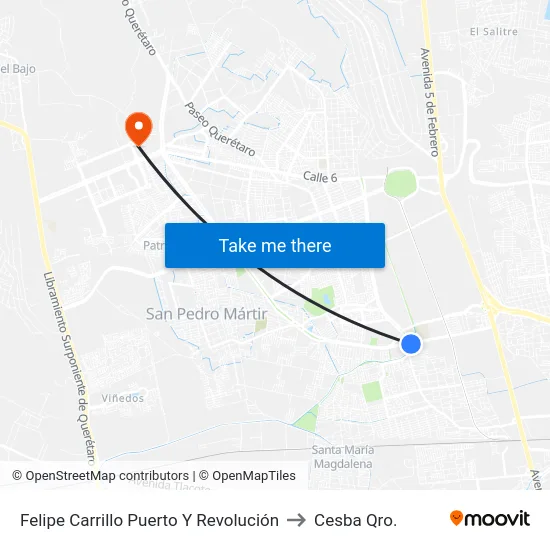 Felipe Carrillo Puerto Y Revolución to Cesba Qro. map