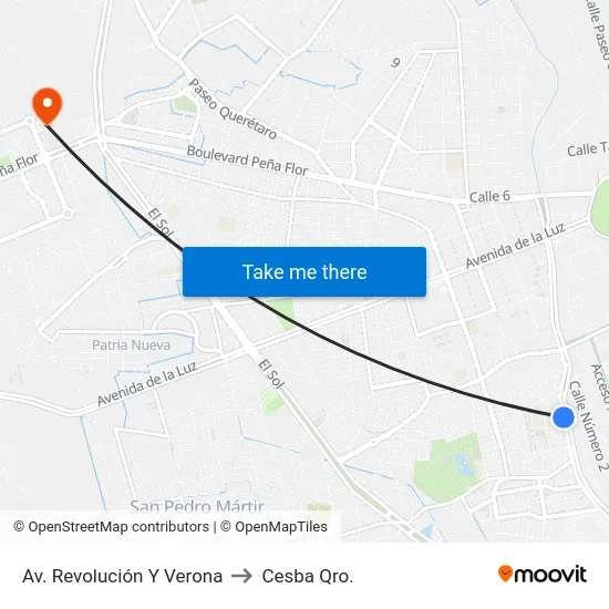 Av. Revolución Y Verona to Cesba Qro. map