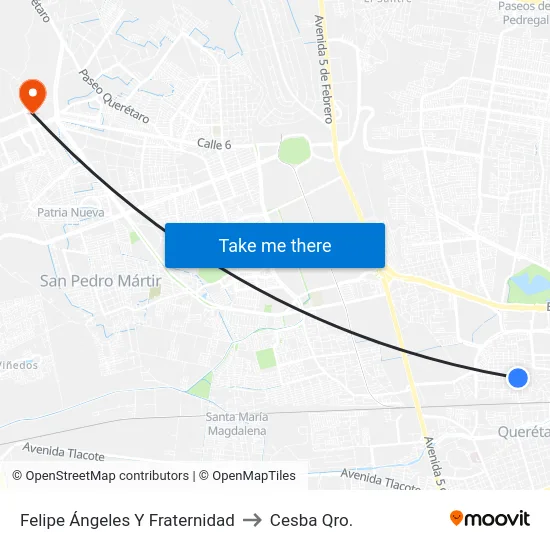 Felipe Ángeles - Fraternidad to Cesba Qro. map