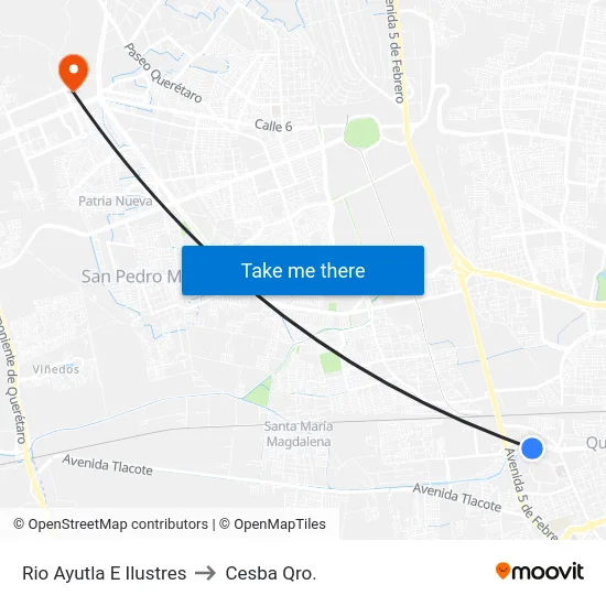 Rio Ayutla E Ilustres to Cesba Qro. map