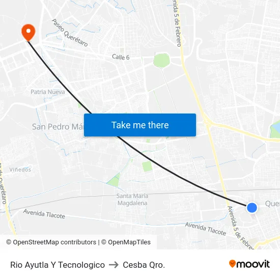 Rio Ayutla Y Tecnologico to Cesba Qro. map