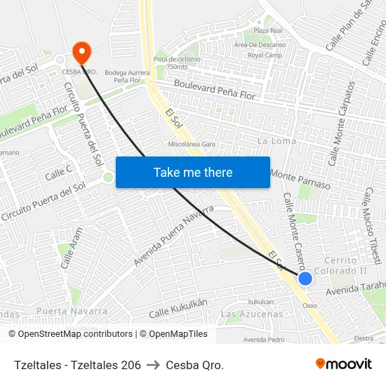 Tzeltales - Tzeltales 206 to Cesba Qro. map