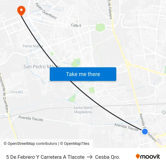 5 De Febrero Y Carretera A Tlacote to Cesba Qro. map