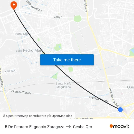 5 De Febrero E Ignacio Zaragoza to Cesba Qro. map