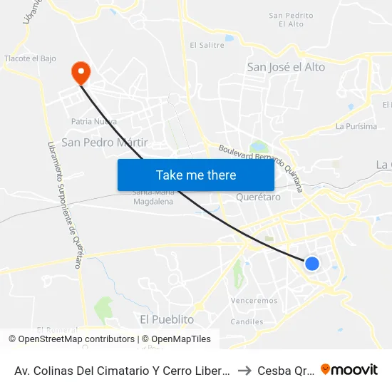 Av. Colinas Del  Cimatario Y Cerro Libertad to Cesba Qro. map