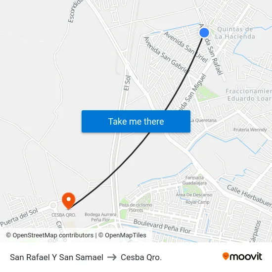 San Rafael Y San Samael to Cesba Qro. map