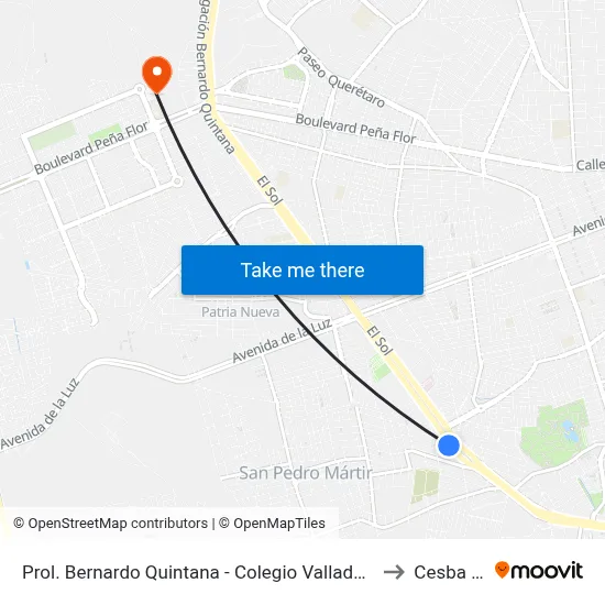 Prol. Bernardo Quintana - Colegio Valladolid Querétaro to Cesba Qro. map